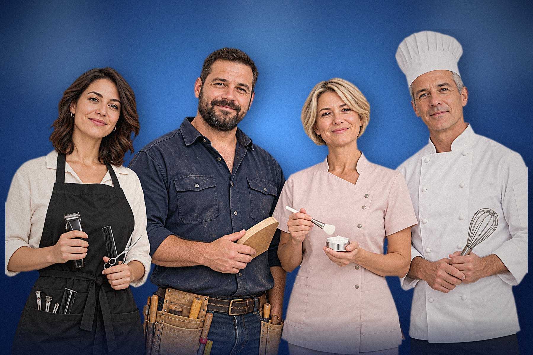 Friseurin, Handwerker, Kosmetikerin und Koch aus dem Mittelstand